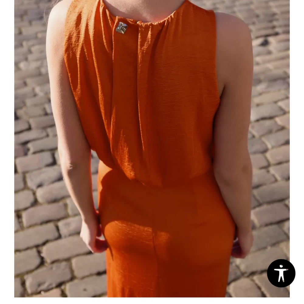 Zara Orange Halter Sheath Midi Dress - Picture 2 of 2